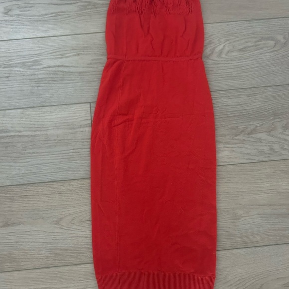 By Egreis Elegant Strapless Red Midi Dress Tie Waist Small - Picture 5 of 5